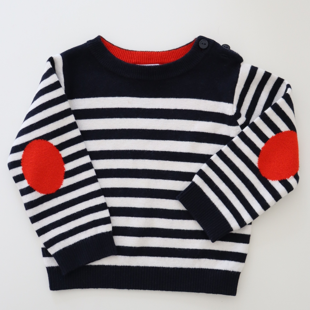 Jacadi Navy and White Striped Sweater with Red Accents